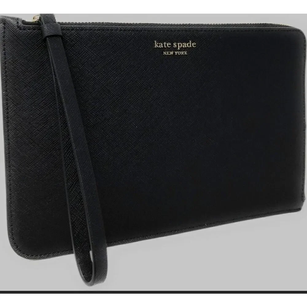 Kate Spade Large L-Zip Cameron Saffiano Leather Wristlet Black. Excellent condit